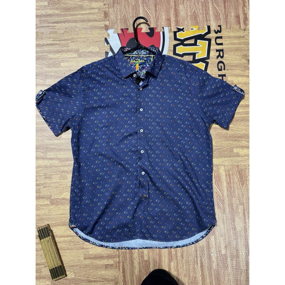Visconti Black Button Down Casual Shirt Blue with Sunglasses Print‎ Size XL